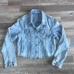 Star Embroidery Light Wash Blue Denim Jacket Size S